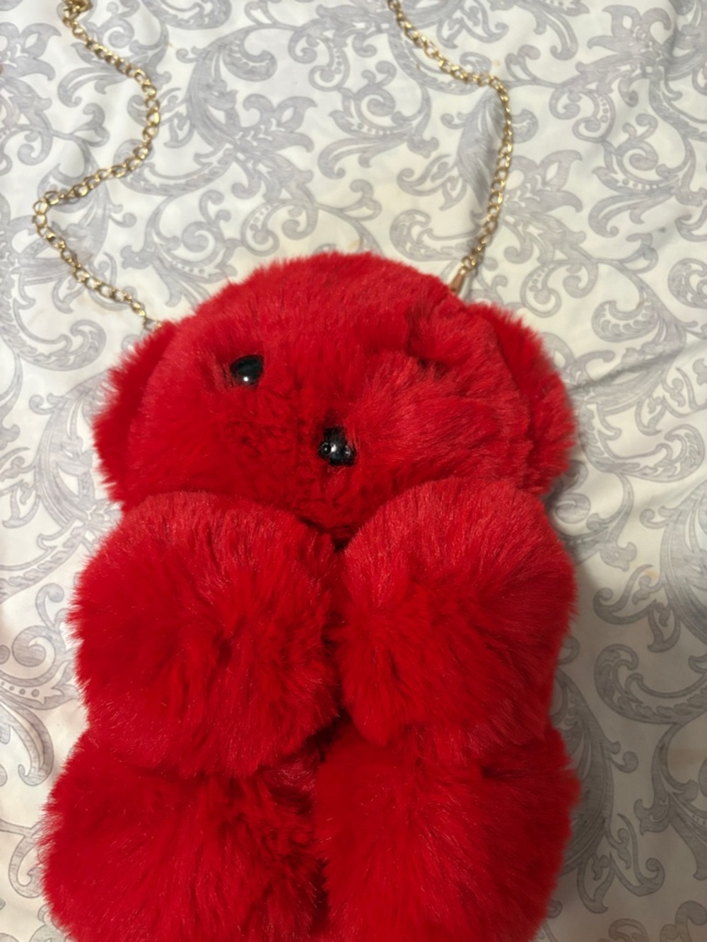 Red Plush Teddy Crossbody Shoulder Bag